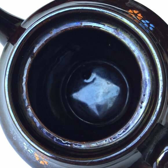 Hand Painted Black Teapot Floral Flower Art Ornate Pottery Made in Japan Vintage - Picture 5 of 12